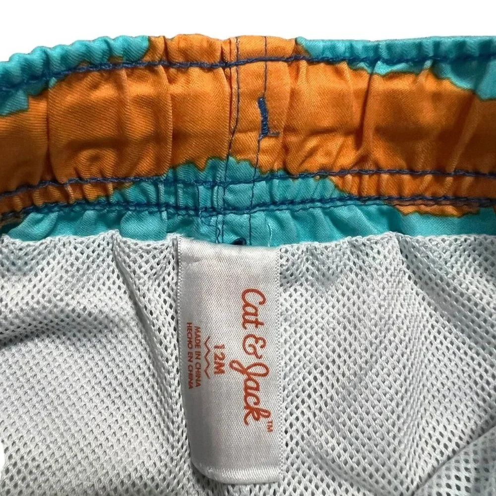 Cat & Jack 12m Orange & Blue Striped Swim Trunks